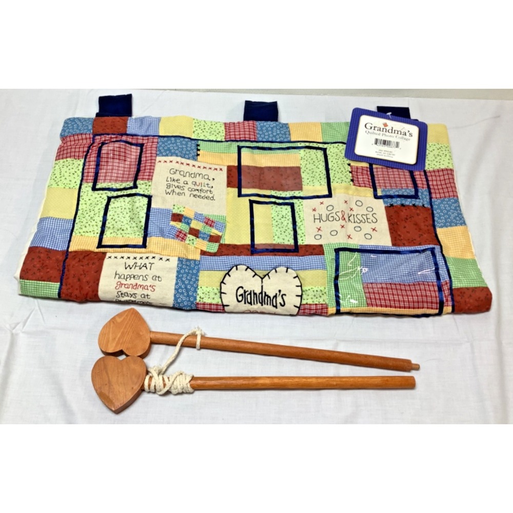 Grandma's Quilted Photo Collage Changeable Display Patchwork Wall Hanging NEW